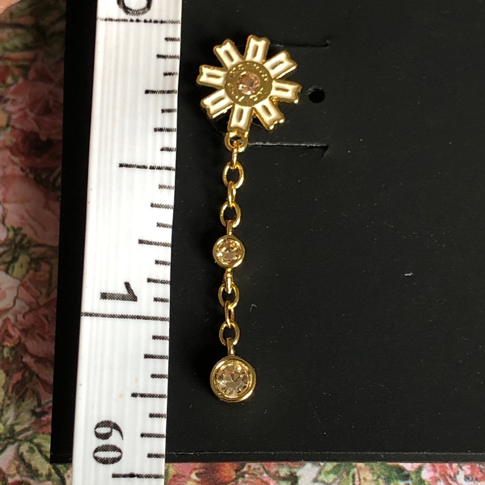 Authentic New with tag COACH Gold Sunburst Drop Earrings with Crystal - Picture 10 of 11
